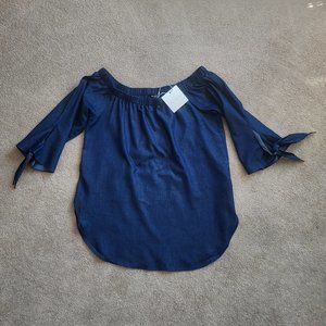 Cold Off Shoulder Navy  Cotton Top
